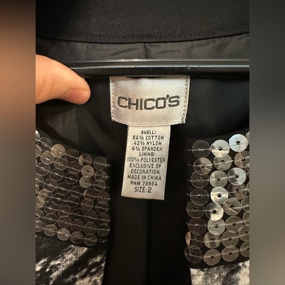 Chico’s Size 2 Geisha Girl Jacket Sequin embellishments around neck and edge - Picture 12 of 17